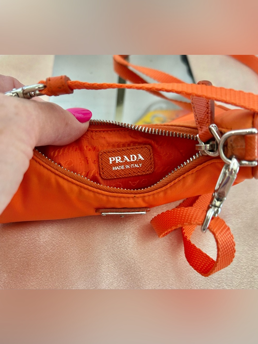 Auth. Prada Orange Tessuto Nylon MINI Bag - Picture 7 of 15